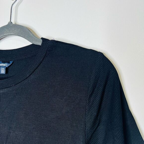Buffalo David Bitton Black Mini Rib Side String Ruching Crop Tee Shirt - Picture 3 of 7